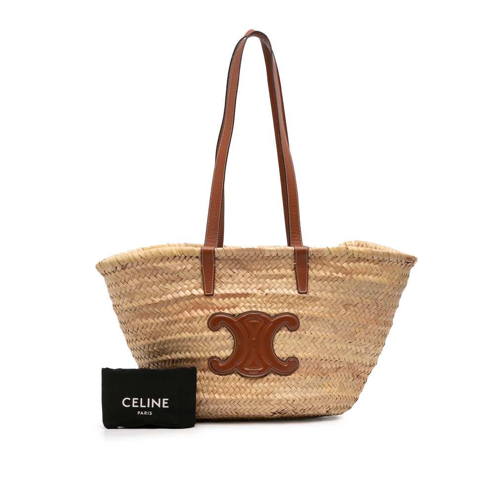 Pre-Loved Celine Large Raffia Cuir Triomphe Classic Panier Tote - Picture 12 of 12